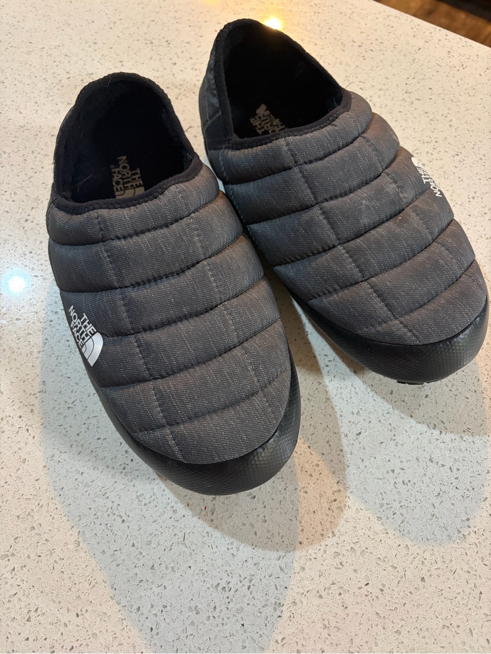 The North Face Men's ThermoBall Quilted Slip-On Mules — Black and Gray